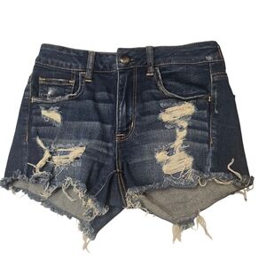AMERICAN EAGLE Hi-Rise Shortie‎ Micro Distressed Stretch Denim Shorts Size 4